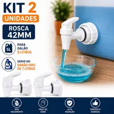 Kit 2 Torneiras com Tampa para Galão 5L e 7L Rosca 42mm Omo Comfort Brilhante Já Vem Montada Sem Vazar