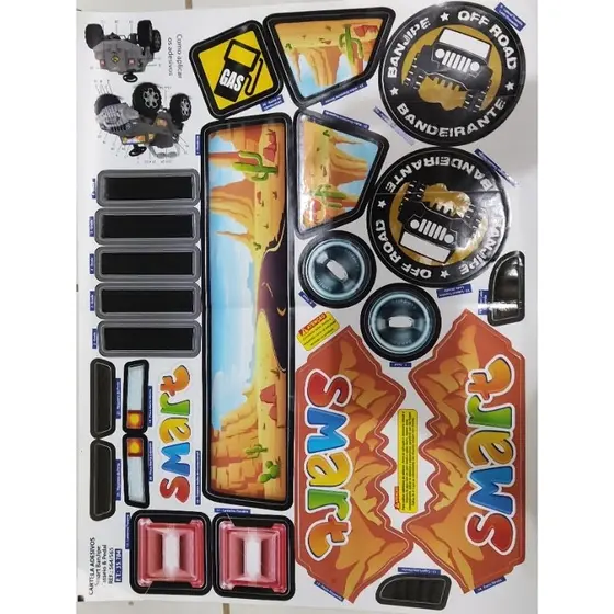 Cartela de Adesivos Etiqueta Decorativa para Carro Smart BanJipe Passeio e Pedal 564 e 565 Brinquedos Bandeirante