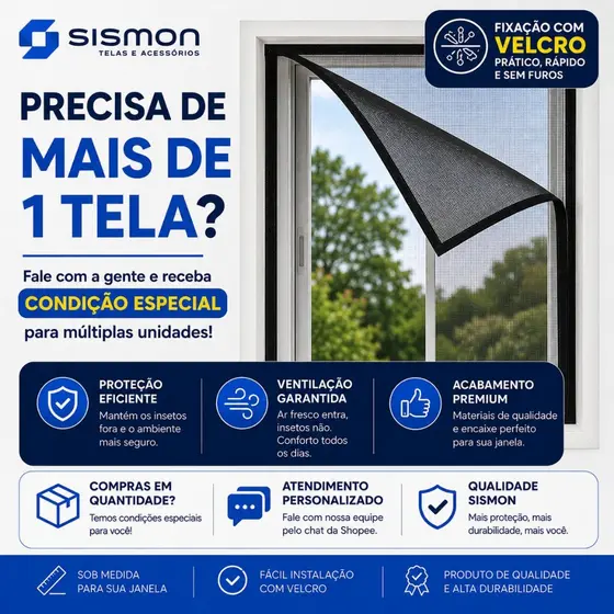 Tela Mosquiteiro  Janela e Porta com Velcro | Fibra de Vidro Resistente e Lavável  Fácil Instalação