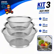 Cesta Escorredor Inox 22cm 25cm 28cm Cestos Para Lavar Cozinhar Alimentos A Vapor Arroz Legumes Massas Frutas
