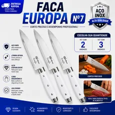 Kit 03 Facas de Corte Nº7 Linha Europa Para Carne Legumes e Frutas