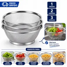 Cesto Escorredor Inox 25cm para Lavar Alimentos 1 2 3 Unidades