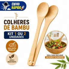 Colhere de Bambu Cabo Longo 1 ou 2 Unidades Utensílio Ecológico