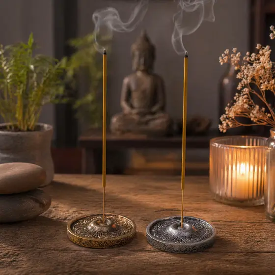 Incensário Dourado Decorativo Porta Incenso Luxo Redondo Aromaterapia Zen