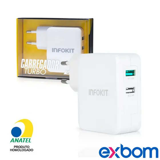 Carregador Turbo 36W IF2U-FQ336 QC3.0 com 2 USB potente rapido homologada anatel