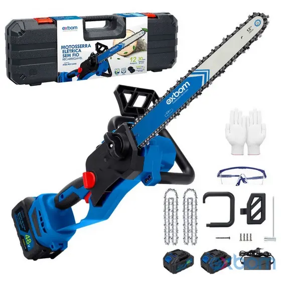 Motosserra Elétrica Brushless Profissional Recarregável 12 Polegadas 2 Baterias MQL-MS12500 EXBOM