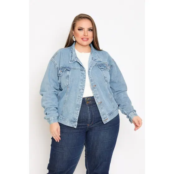Jaqueta Jeans Feminina plus size Botão Encapado Tendência Da Moda Novo