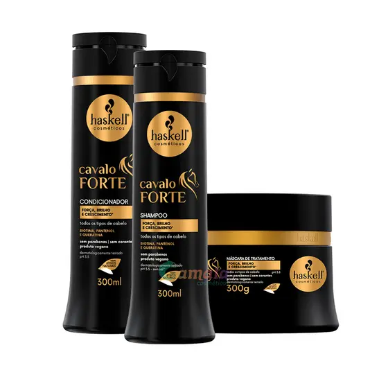Kit Haskell Cavalo Forte Shampoo 300ml + Condicionador 300ml + Máscara 250g