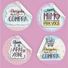 230 Adesivos Tag Agradecimento Encomenda Cliente - Um mimo para você - Obrigado pela compra 3x3cm