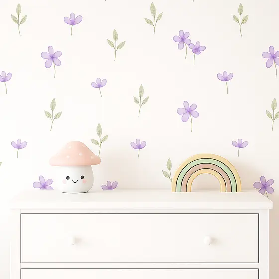 Kit Adesivos de Parede Flores Flor e Ramos Quarto de Bebê Infantil Florzinha Lilás