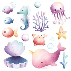 Adesivo De Parede Infantil Peixes Peixinhos Aquarela Baleia Concha Pq1