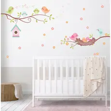 Adesivo De Parede Infantil Pássaro Galhos e Flores Quarto PA1