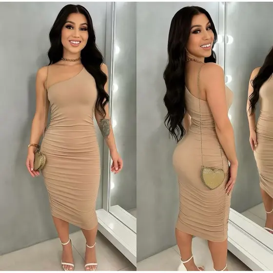 Vestido Feminino Midi Mula Manga Marrom Claro - Conforto e Elegância com Suplex de Alta Elasticidade