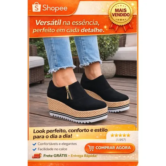 Tênis Feminino Ziper Plataforma