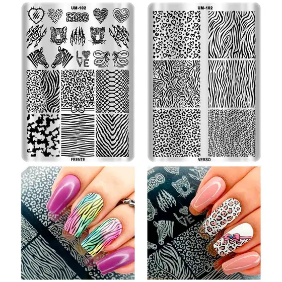 Placa Para carimbo De Unha Animal Print Dupla Face Modelo UM-102 -103 - 094 - 095 - 096