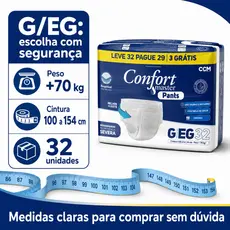 Fralda Calça Geriátrica Adulto Confort Master Pants Econômico G/XG — Pacote com 32 Unidades