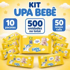 Kit 500 Lenços Umedecidos Bebe Upa 10 Pacotes 50un Pele Sensivel