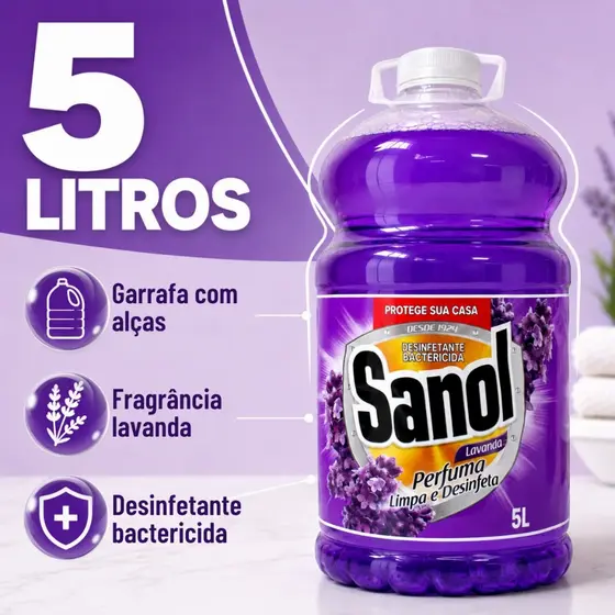 Desinfetante Sanol Lavanda 5L Concentrado Bactericida Piso Banheiro Cozinha