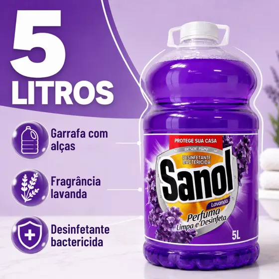 Desinfetante Sanol Lavanda 5L Bactericida Para Piso Banheiro E Casa Cheirosa 1Un