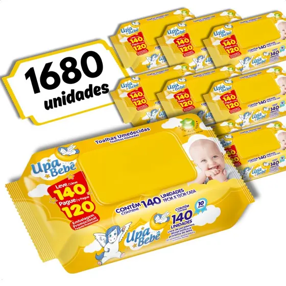 Kit 12 Toalhas Umedecidas Upa Bebê Flip Top 140un (1680)