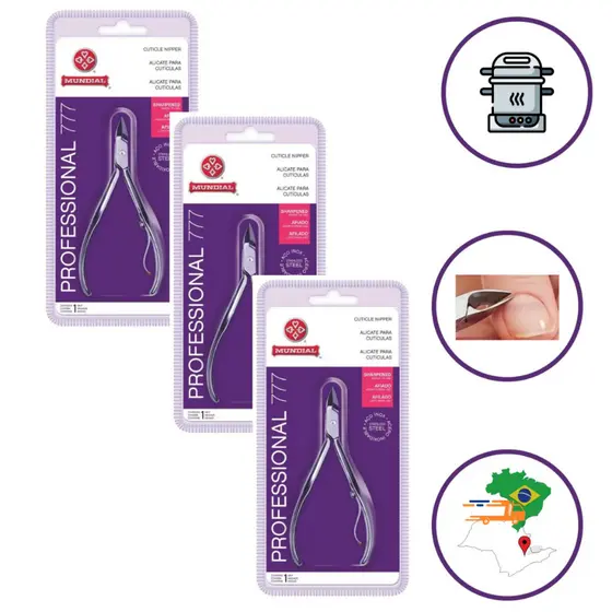 3 Kits Alicates De Cutícula Profissional 777 Mundial