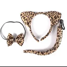 Kit Tiara Onça Com Gravata De Borboleta Com Rabo