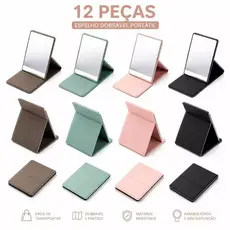 KIT 12 Espelho de Maquiagem Dobrável Portátil de Mão e Mesa