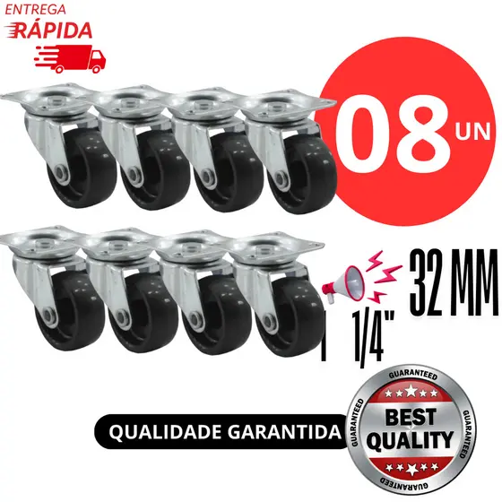 Rodinha 8 Peças Rodizio Mini Para Móveis Giratórias 3,2 cm Para Móveis 2 Polegadas Não Risca o Piso