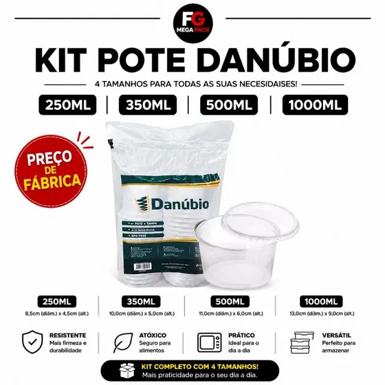 Pote Danubio com Tampa 24 ou 48 Unidades Pote Plástico para Alimentos Diversos Tamanhos.