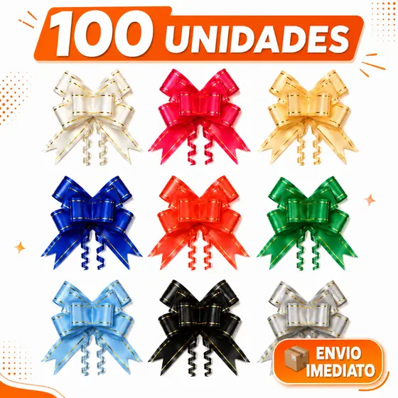 100 Laço Fácil Pronto Tam M - 11 cms Pronto - Cores Sortidas