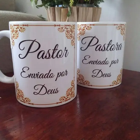Kit 2 Caneca 325 ML porcelana personalizado Pastor Pastora com (NOME)