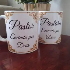 Kit 2 Caneca 325 ML porcelana personalizado Pastor Pastora com (NOME)