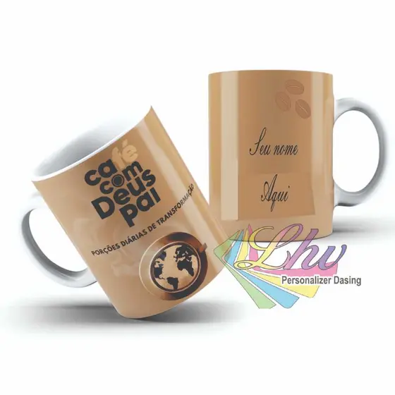 Caneca Lançamento Café com Deus Pai 2025 Personalizado COM SEU NOME 325ML porcelana