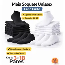 Kit 18 pares de Meias Soquete Unissex Cano Curto Algodão | Conforto Diário