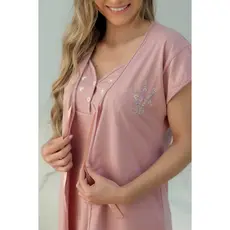 Conjunto Camisola com Rob Feminino Algodão Gestante Maternidade Pós-Cirurgico Pijama Vestido