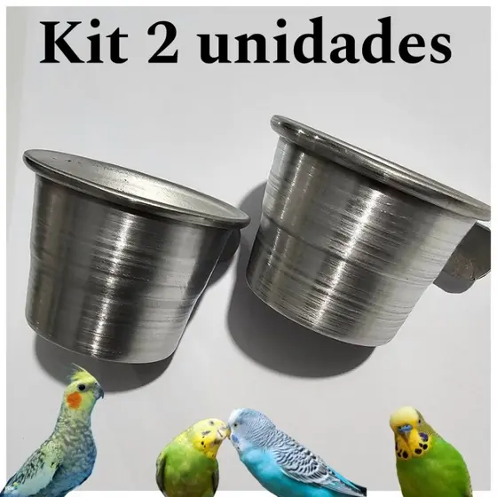kit Comedouro Caneca Alumínio Pequeno  p/ calopsita 2 unidades.