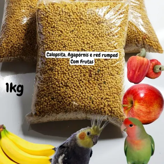 Extrusada natural com frutas para Calopsita, Agapórnis, Red rumped, Maritaca e Ring-neck