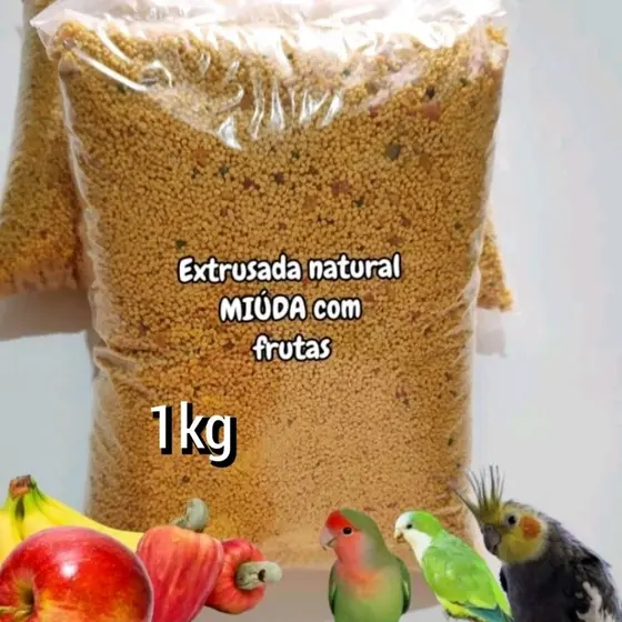 Extrusada natural MIÚDA com frutas para Calopsita, Agapórnis, Red rumped, Maritaca e Ring-neck