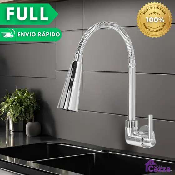 Torneira Pia Cozinha Gourmet Inox Chuveirinho Cozinha Parede Flexível 2 Jatos INOX