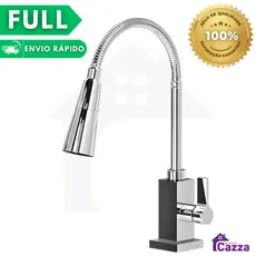 Torneira Inox Gourmet Cozinha Mesa Bancada Cromada Flexível Quadrada 1/4 de Volta