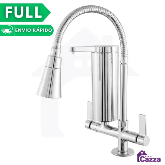 Torneira Cozinha Bancada Com Filtro Slim Flexível Gourmet Cromada Dupla Função Metal Inox Abs