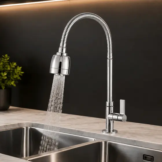 Torneira Gourmet de Cozinha Bancada Mesa Pia Flexível 1/4 de Volta  Inox