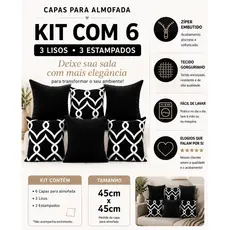 Kit com 6 capas p\ Almofadas Decorativas com Zíper