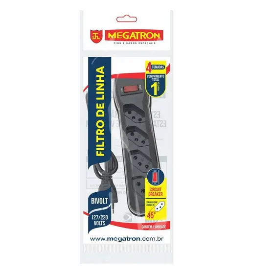 Filtro De Linha Megatron Bivolt 4 Tomadas 1m Preto