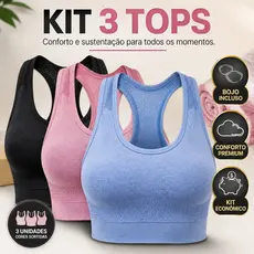 Kit 3 Tops Feminino Academia Fitness com Bojo Caminhada Nadador Yoga Confortável