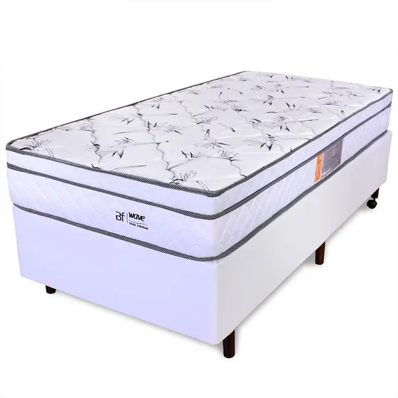 Cama Box Solteirão Colchão Molas Ensacadas com Pillow Top e Box Corano Wave 97x203x57cm BF Colchões