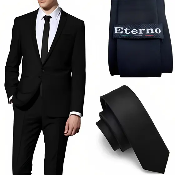 Gravata Social Masculina Slim Preta Lisa ou Estampada Fio 960 Vários Modelos Elegante Casamento