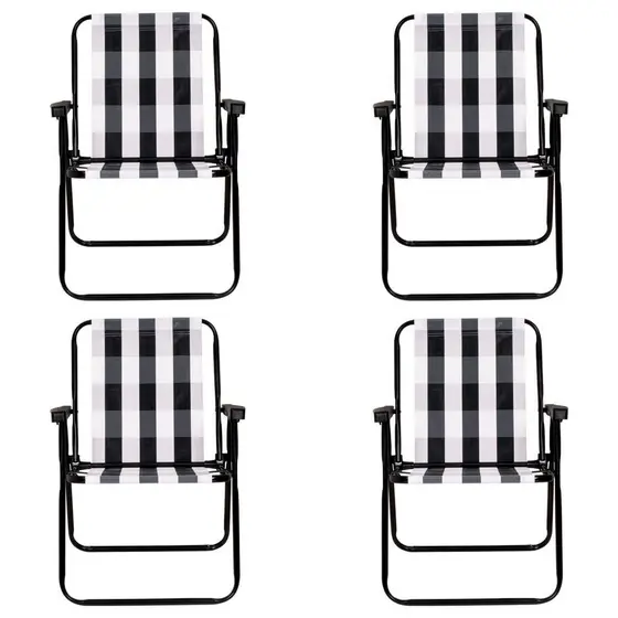Conjunto Com 4 Cadeiras De Praia Alta De Aço Mor Retrô Preto
