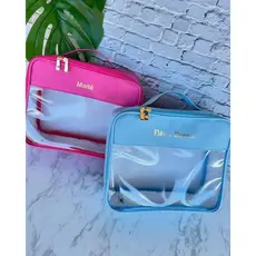 Necessaire Transparente Personalizada Grande | Bolsa Organizador com Alça e Zíper Duplo Viagem Esmaltes Cosméticos