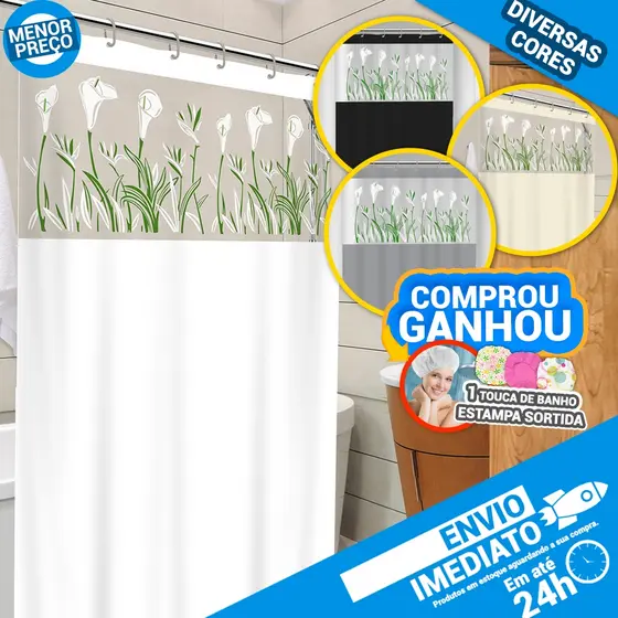Cortina Box com Visor Estampada P/ Banheiro Anti Mofo Resistente Alta Qualidade 100% PVC